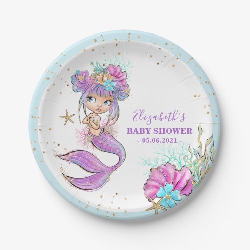 Cute Blond Mermaid Baby Shower Paper Plate