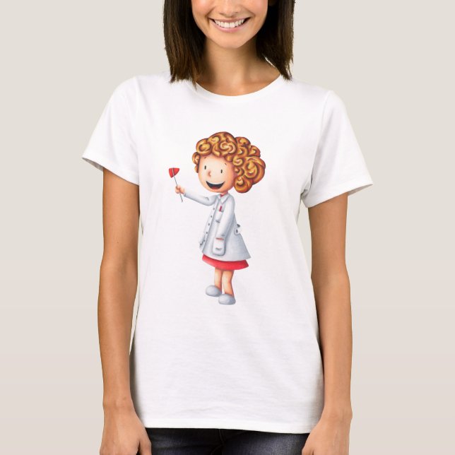 Cute Blond Nurse Illustrated T-Shirt (Front)