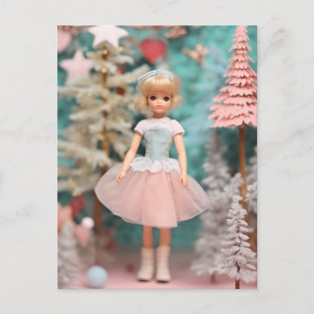 Cute Blond Pastel Retro Christmas Doll Postcard (Front)