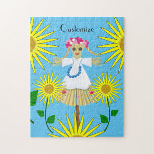 Cute Blond Pigtails Scarecrow Jigsaw Puzzle