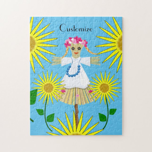 Cute Blond Pigtails Scarecrow Jigsaw Puzzle (Vertical)
