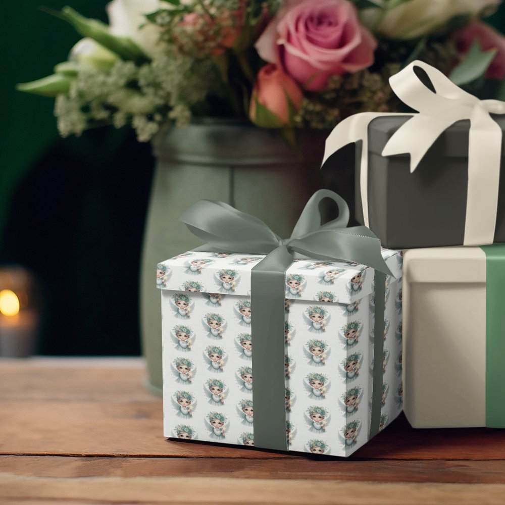 Cute Blonde Angel with Wings Holding a Gold Star Wrapping Paper