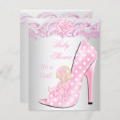 Cute Blonde Baby Shower Girl Pink Baby Shoe Invitation (Front/Back)