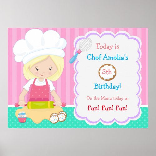 Cute Blonde Baking Girl Birthday Poster