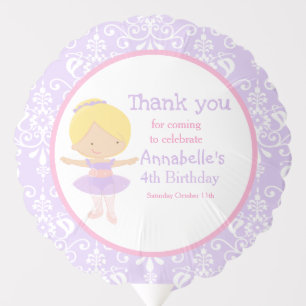 Cute Blonde Ballerina and Purple Damask Balloon