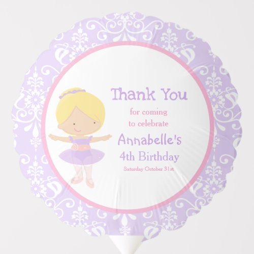 Cute Blonde Ballerina and Purple Damask Balloon