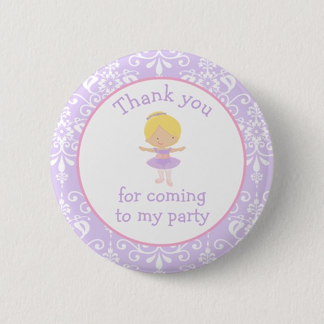 Cute Blonde Ballerina Birthday Party Button (Front)