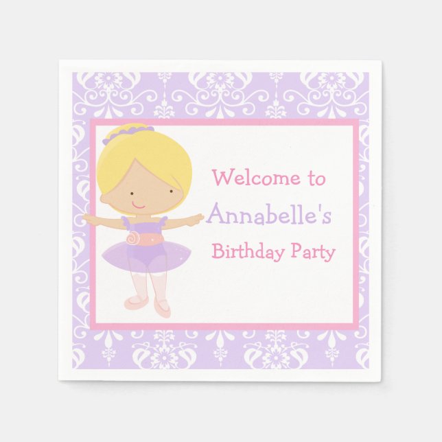 Cute Blonde Ballerina Birthday Party Napkins (Front)