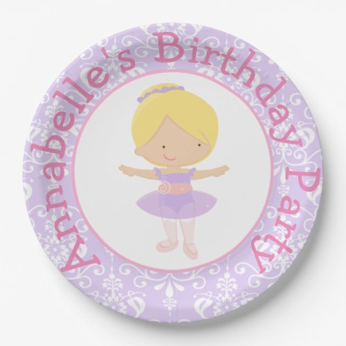 Cute Blonde Ballerina Birthday Party Paper Plates