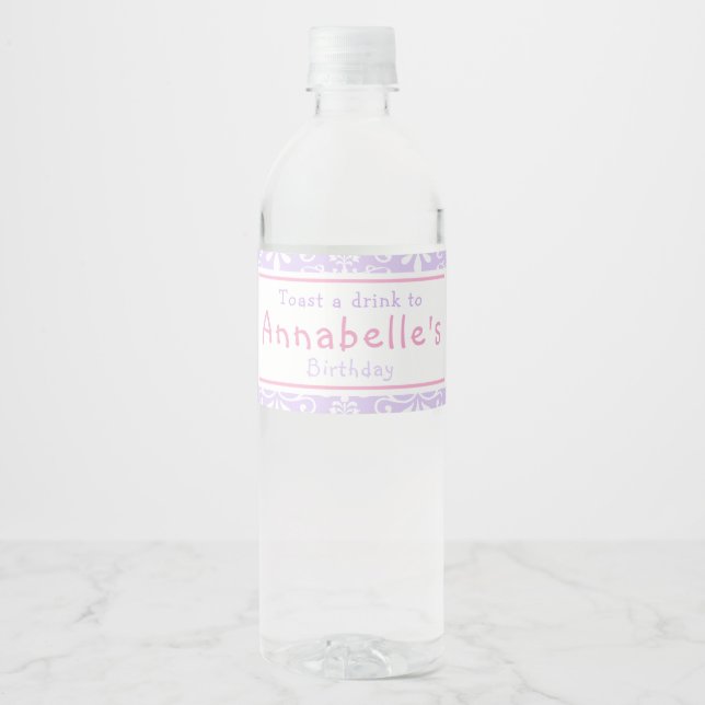 Cute Blonde Ballerina Birthday Party Water Bottle Label (Front)