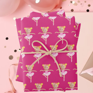 Cute Blonde Ballerina Girl Custom Children's Photo Wrapping Paper Sheets