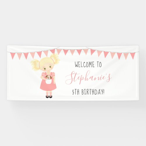 Cute Blonde Birthday Girl and Puppy Banner