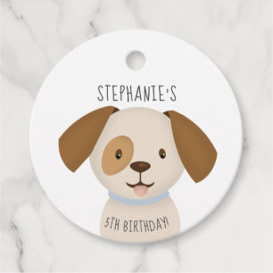 Cute Blonde Birthday Girl and Puppy Favor Tags