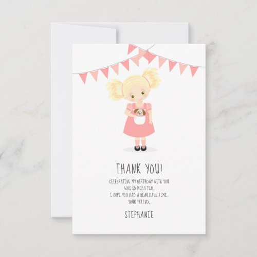 Cute Blonde Birthday Girl and Puppy Invitation