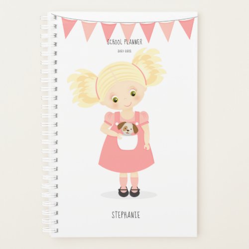 Cute Blonde Birthday Girl and Puppy Planner