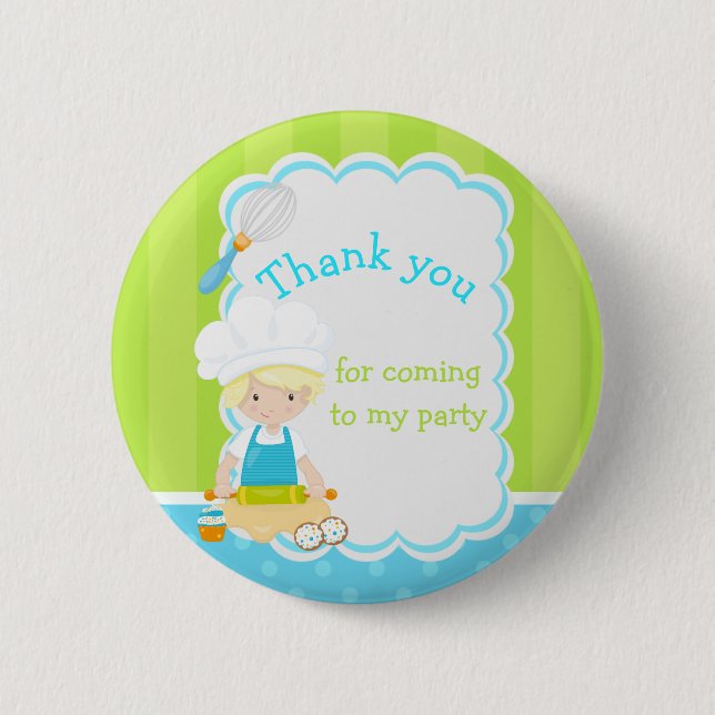 Cute Blonde Boy Baking 'Thank you for coming' Button (Front)
