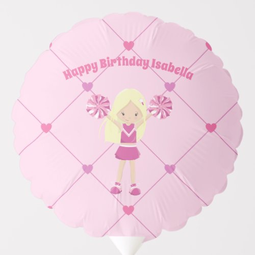 Cute Blonde Cheerleader Custom Happy Birthday Pink Balloon