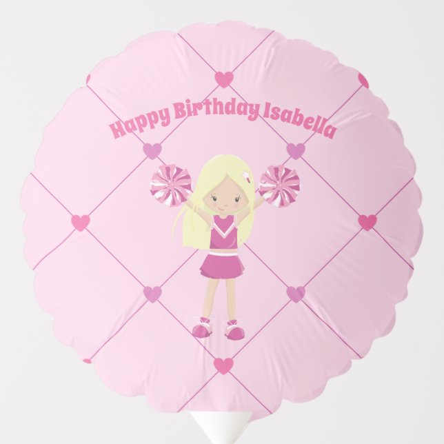 Cute Blonde Cheerleader Custom Happy Birthday Pink Balloon (Front)