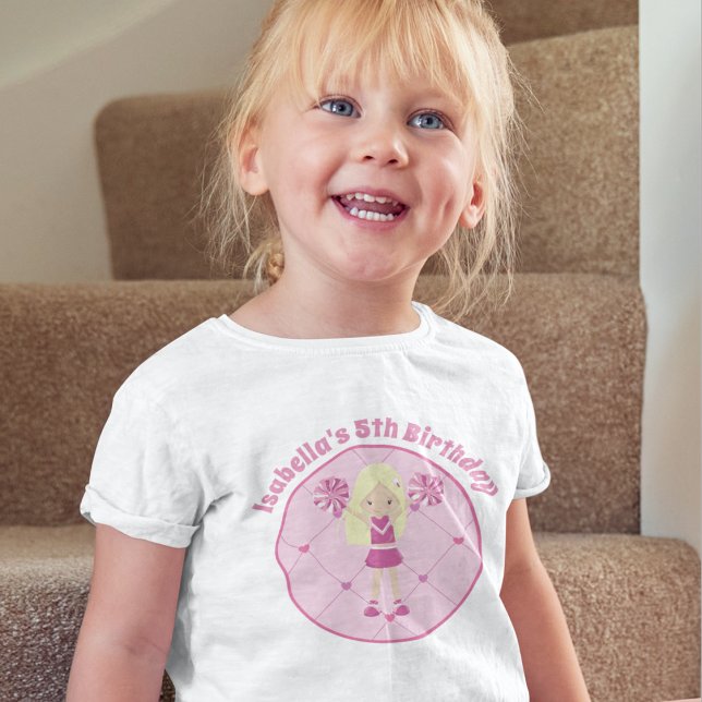 Cute Blonde Cheerleader Girl Birthday Party Custom Toddler T-shirt (Creator Uploaded)