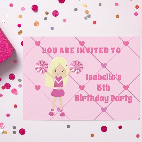 Cute Blonde Cheerleader Girl Custom Birthday Party Invitation