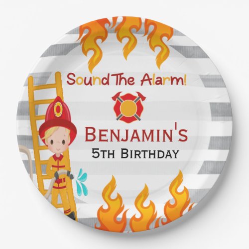 Cute Blonde Firefighter Boys Birthday   Paper Plates