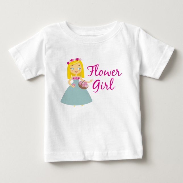 Cute Blonde Flower Girl Carrying Basket Wedding Baby T-Shirt (Front)