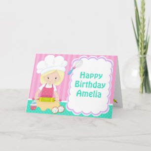 Cute Blonde Girl Baking Birthday Card