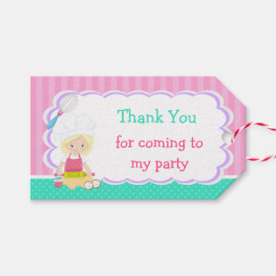 Cute Blonde Girl Baking Birthday Party Gift Tags