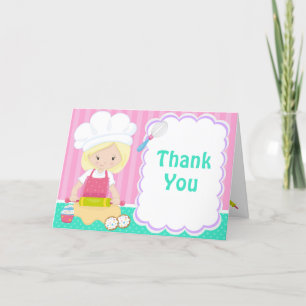 Cute Blonde Girl Baking Birthday Party Letterpress Thank You Card