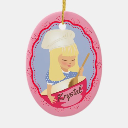 Cute blonde girl chef baker personalized Christmas Ceramic Ornament