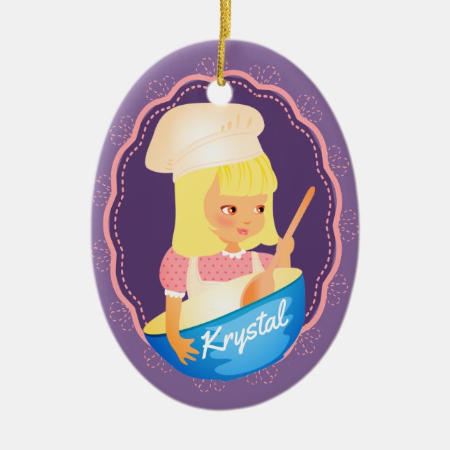 Cute blonde girl chef baker personalized Christmas Ceramic Ornament (Front)