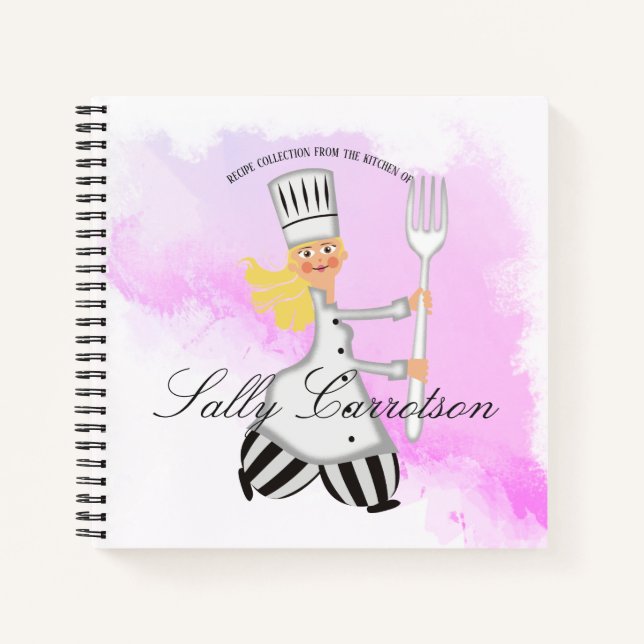 Cute blonde girl chef personalized cookbook recipe notebook (Front)
