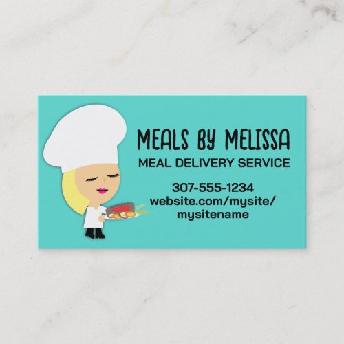 Cute blonde girl chef steak dinner biz cards business card templates