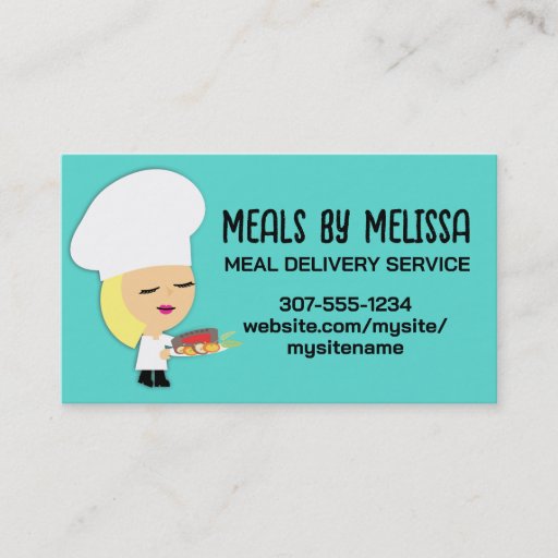 Customizable Cute blonde girl chef steak dinner biz cards business card templates
