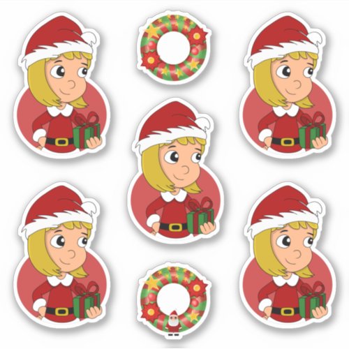 Cute blonde girl Christmas cartoon Sticker