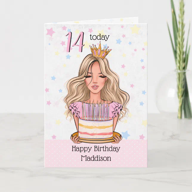 Cute Blonde Girl with Birthday Cake Greeting Card | Zazzle
