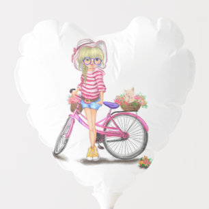 Cute Blonde Girl with Pink Bike Balloon