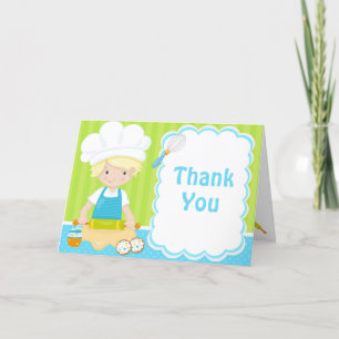 Cute Blonde Hair Boy Baking Birthday Party Thank You Card