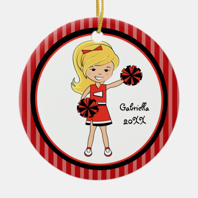 Cute Blonde Haired Cheerleader Christmas Ornament (Front)