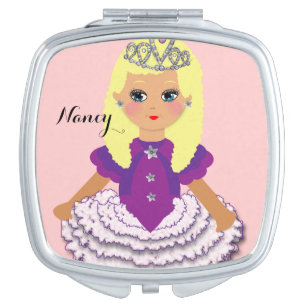 Cute Blonde Kids Pretty Princess Character Mirror For Makeup