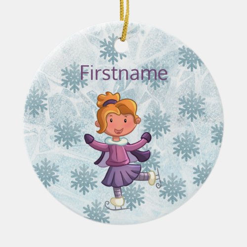 Cute blonde little girl ice skating ornament