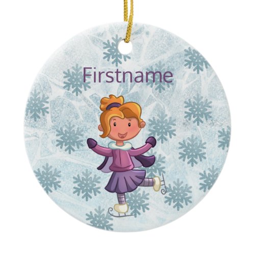 Cute blonde little girl ice skating ornament