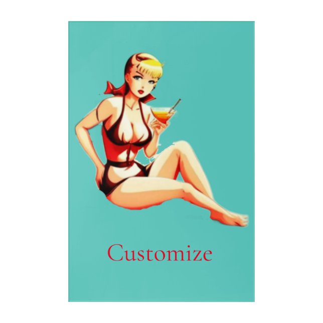 Cute Blonde Martini Bikini Girl Thunder_Cove  Acrylic Print (Front)