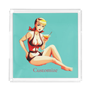Cute Blonde Martini Bikini Girl Thunder_Cove  Acrylic Tray