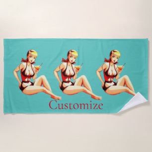 Cute Blonde Martini Bikini Girl Thunder_Cove  Beach Towel
