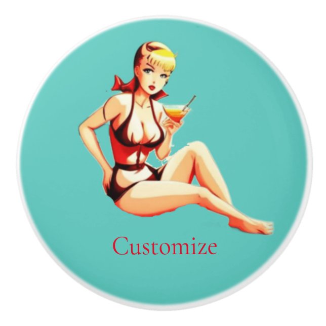 Cute Blonde Martini Bikini Girl Thunder_Cove  Ceramic Knob (Front)