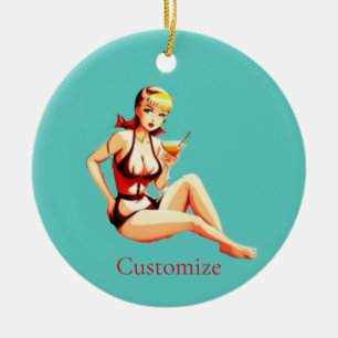 Cute Blonde Martini Bikini Girl Thunder_Cove  Ceramic Ornament