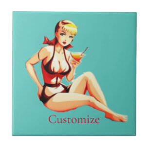 Cute Blonde Martini Bikini Girl  Thunder_Cove Ceramic Tile