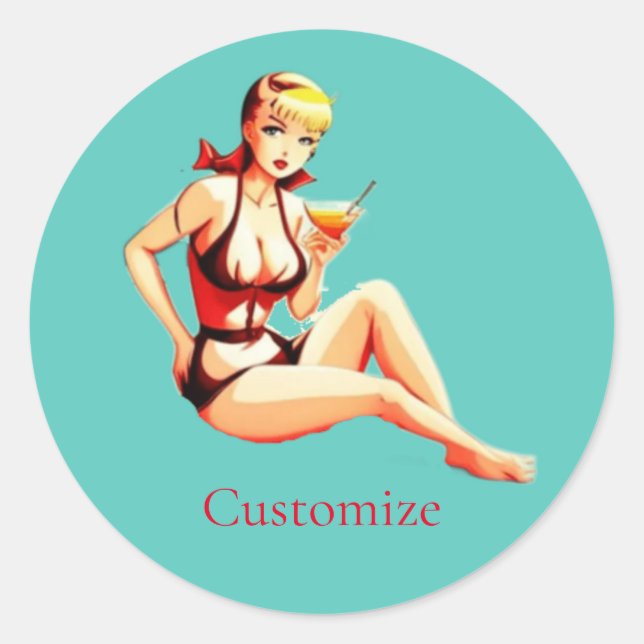Cute Blonde Martini Bikini Girl Thunder_Cove  Classic Round Sticker (Front)