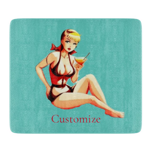 Cute Blonde Martini Bikini Girl Thunder_Cove  Cutting Board (Front)